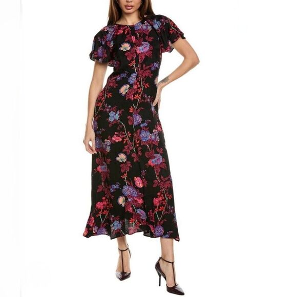 NWT Reiss LENI FITTED FLORAL PRINT Black MIDI Whimsy Fairy DRESS Size 10 *FLAWED - Picture 3 of 16